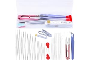 SHWAKK 44Pcs Beading Needles Set,6 Sizes Long Straight Beading Thread Needles, 18 Big Eye Beading Needles,Sewing Beading Needle, Embroidery Needles with Needle Bottle, Thimble,Needle Threaders for Jewelry Ma