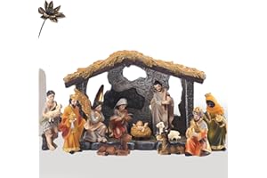 Christmas Nativity Set, Holy Family Miniatures Statue Baby Jesus Manger Crib, Tabletop Scene Crib Stable, Nativity Sets with 