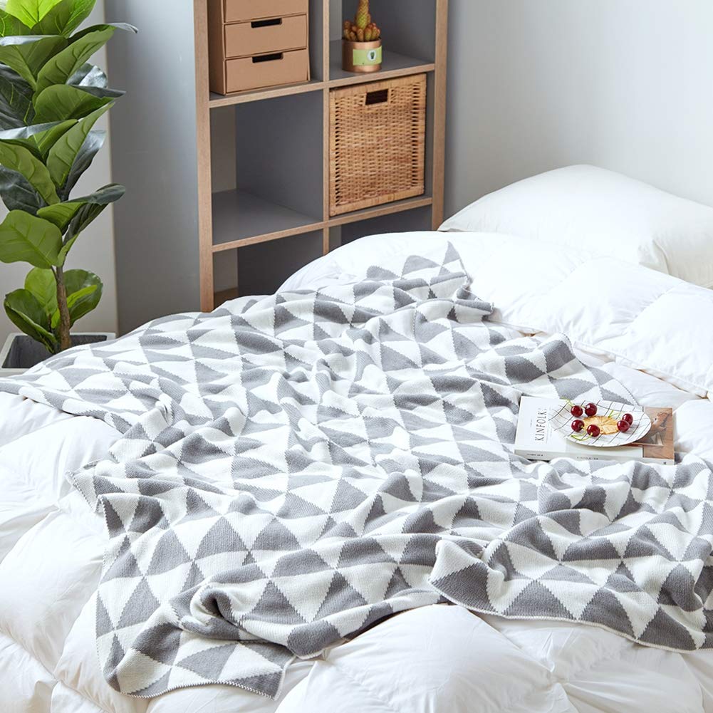 Decoratif Canape Housse Drap De Lit Chale Serviette De Plage Pour Bebe Bureau Climatisation Sieste Voiture Voyage Maison Gray 90 110cm Motifs Geometriques Gsjj Doux Jetes Couverture Tricot Coton Jetes De Lit Cuisine