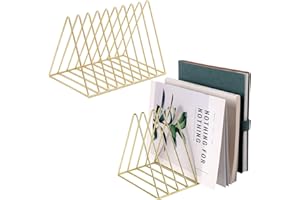 PENGKE PENNGKE 2 Pcs Magazine Holder,Newspapers Holder,Letters Storage,Desktop File Sorter Organizer Triangle Bookshelf Decor Home Office,Gold