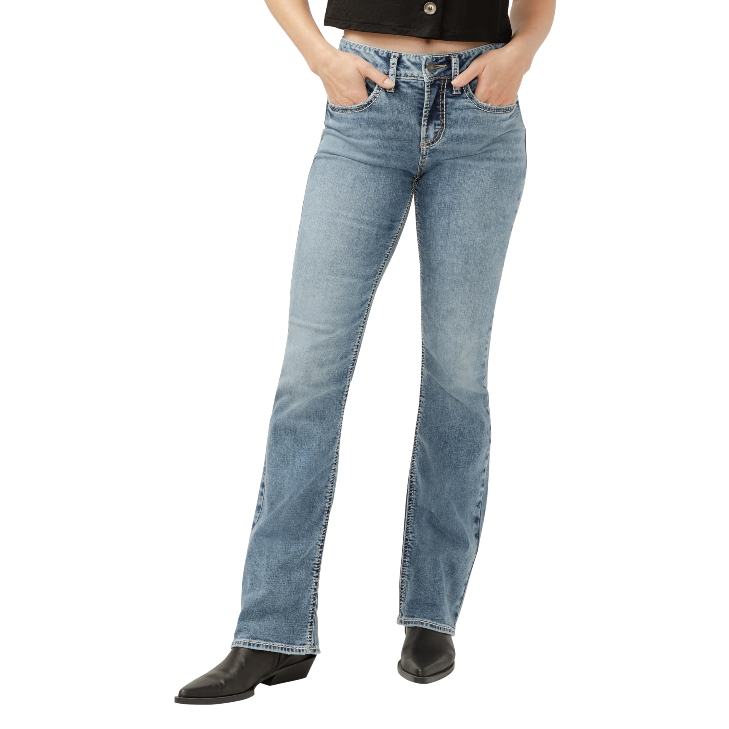 Silver Jeans Co. Women’s Suki Mid Rise Curvy Fit Slim Bootcut Jeans, Med Wash SIA336, 27W x 31L