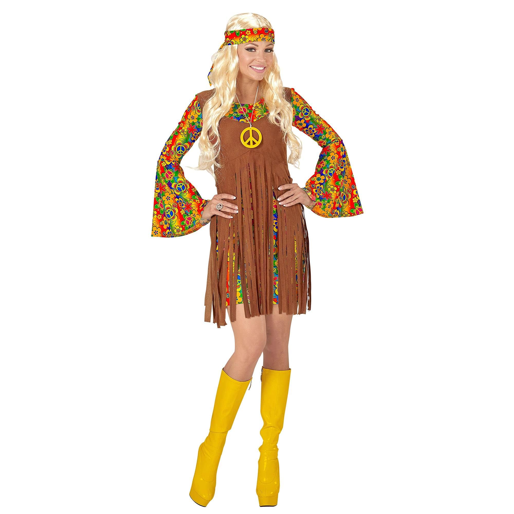 Widmann - Hippie Girl Costume Dress with Vest Headband Peace Chain Flower Power Flower Girl Theme Party Carnival