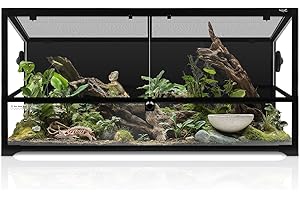 HYGGER ZOO 50 Gallon Reptile Tank Large Full Glass Terrarium, Bearded Dragon Tank Front Opening Reptile Enclosure Cage with Anti Escape Ventilated Top Lid for Snake Gecko Lizard Turtle 36''x18''x18''
