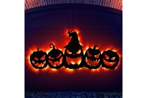 VABAMNA Halloween Garage Door Decorations Outdoor Pumpkin Decorations - Scary Halloween Silhouette with Led Lights, Black Pumpkin Cutouts Set for Outdoor Halloween Door Porch Wall Yard Decor