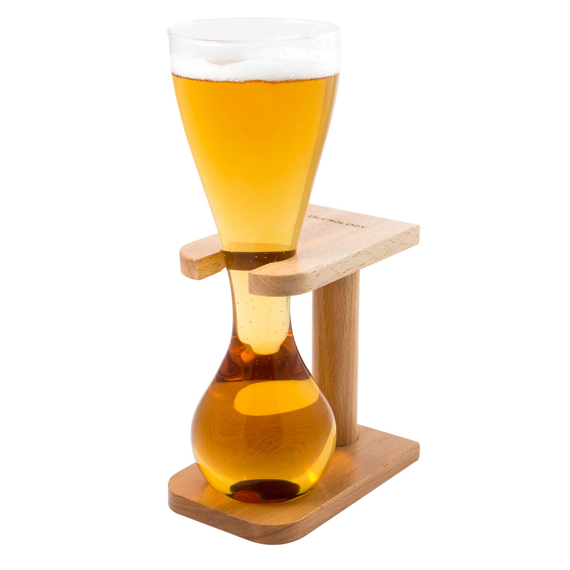 The Beerology Quarter Yard Ale Glass With Wood Stand Beer Glass