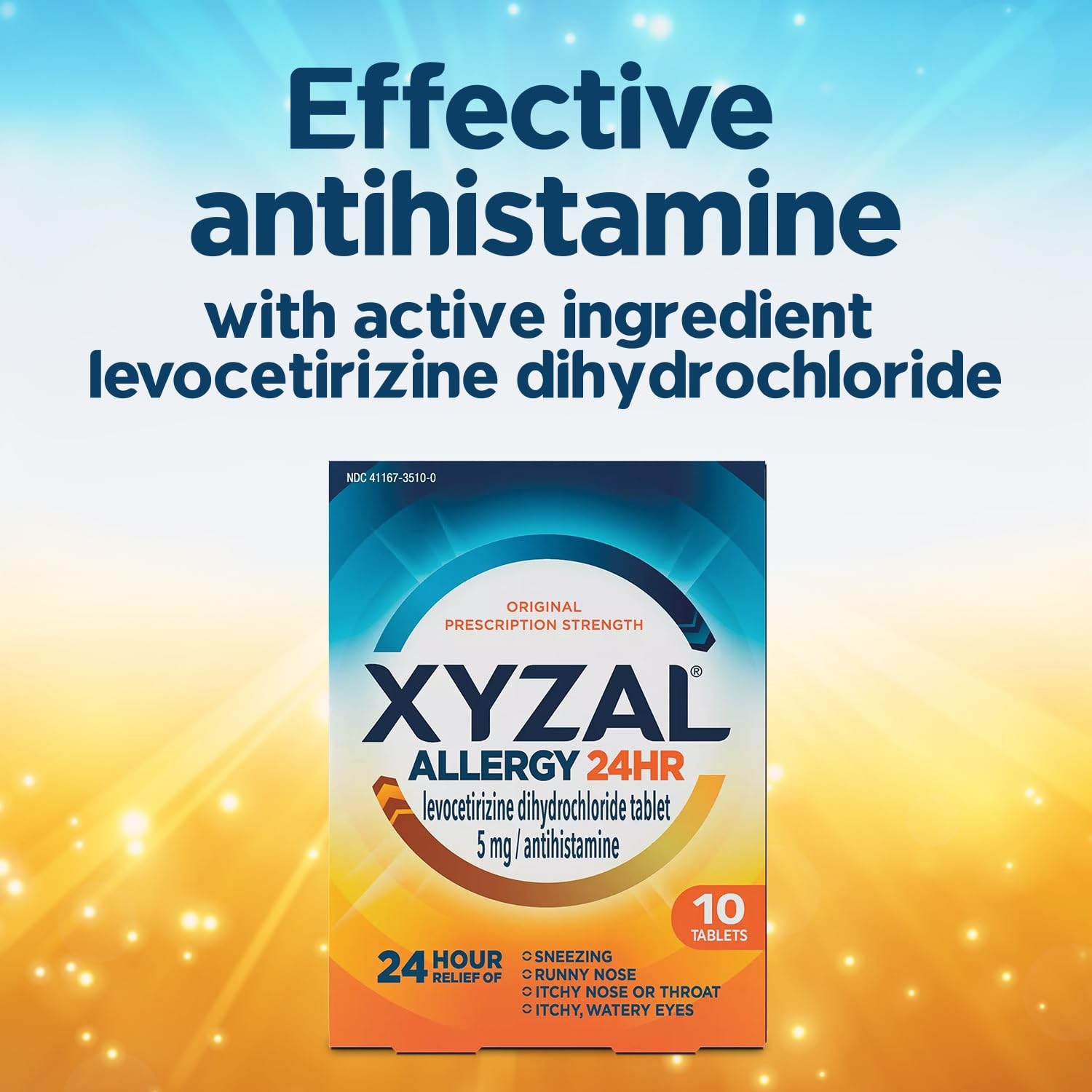 Xyzal 24 Hour Allergy Relief Medicine, Original Prescription Strength Antihistamine, Levocetirizine Dihydrochloride Tablets, 5 mg, 10 Count