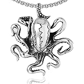 Fusamk Punk Rock Titanium Steel Octopus Pendant Necklace,24" Box Chain