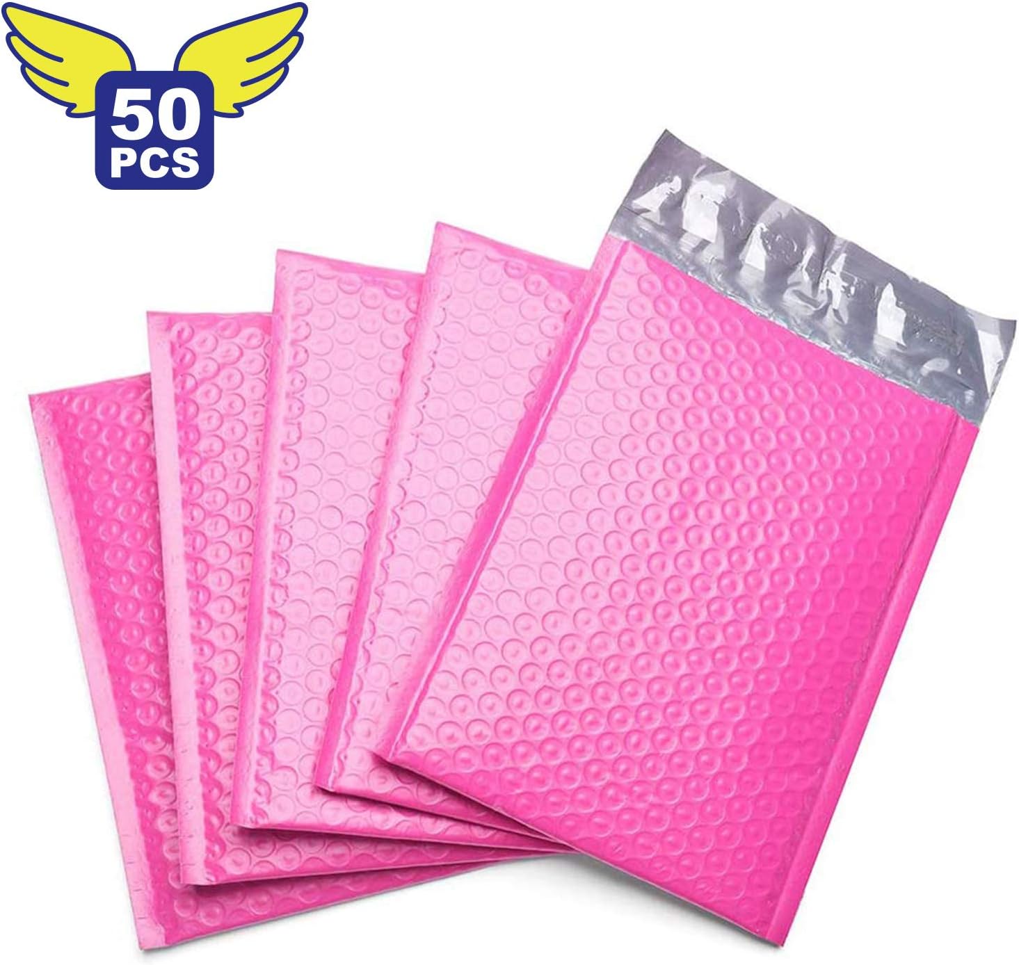 Fu Global 4x8 Inch Poly Bubble Mailer Pink Self Seal Padded Envelopes Pack of 50 : Office Products
