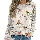 Watercolor Bird Pattern Womens Crewneck Sweatshirt Casual Loose Fitting Tops Long Sleeve