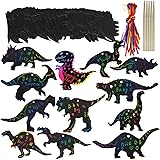 Aptoper Scratch Paper ,36 Set Dinosaur Birthday Party Game Supplies Magic Color Scratch Paper Rainbow Dinosaur Ornaments Craft Kits Party Favor for Kids Boys Girls Classroom Craft