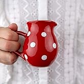 City to Cottage Handmade Red and White Polka Dot Small 150ml/5oz Ceramic Creamer, Milk Jug, Pourer, Pitcher Jug, Pottery Housewarming Gift for Tea Coffee Lovers