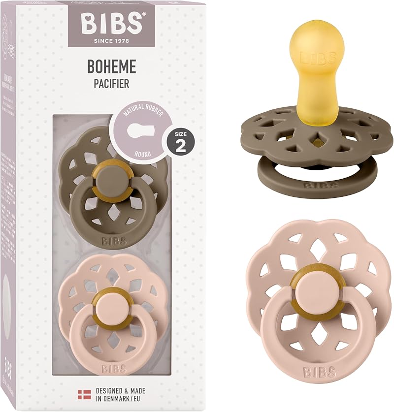 BIBS Boheme 2-Pack Pacifier Dark Oak/Blush Size 2 Danish Made NRL
