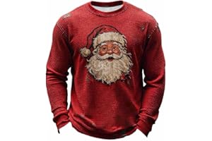 Christmas Shirts for Men Novelty Santa Claus Graphic T-Shirt Xmas Distressed Waffles Shirt Loungewear Pullover Tops
