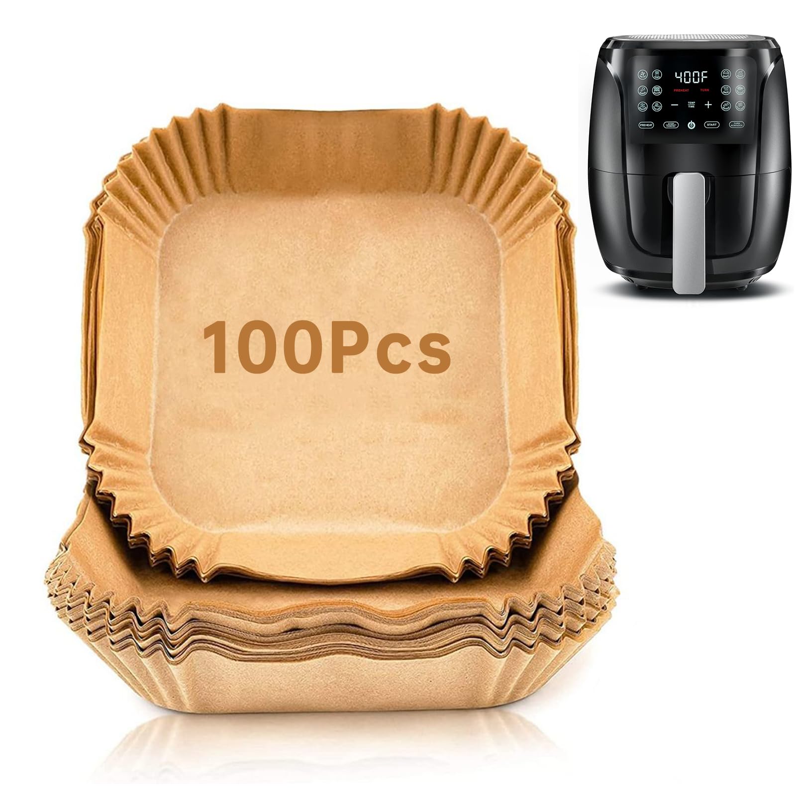 Photo 1 of ***ONLY 20***100Pcs Air Fryer Liners Compatible with Gourmia, Square Disposable Parchment Paper for Air Fryer, Non-Stick Unbleached Paper Liner for Frying, Baking, Roasting and Microwave