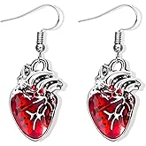 Gothic Earrings Goth Accessories,Punk Weird Red Heart Skull Dangle Earrings for Women,Halloween Vampire Grunge Jewelry