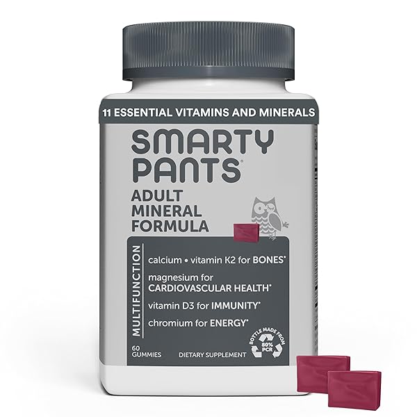 SMARTYPANTS MINERAL CHEWS: MAGNESIUM CITRATE & CALCIUM SUPPLEMENT WITH VITAMIN D3, VITAMIN C, K2, ZINC & SELENIUM FOR IMMUNE SUPPORT, 60 COUNT (30 DAY SUPPLY)