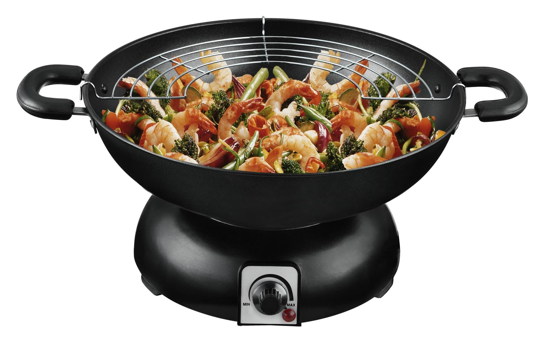 Team Kalorik Electric Wok, Capacity: 3L, Grill Rack, Lid, Wooden Spatula, Diameter: 29.5cm, 1200W, Black, TKG WOK 1001