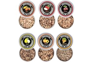 Smoking Wood Chips for Cocktail Smoker Kit, 6 Flavors Natural Whiskey Wood Chips Including Cherry, Apple, Pear, Walnut, Peach