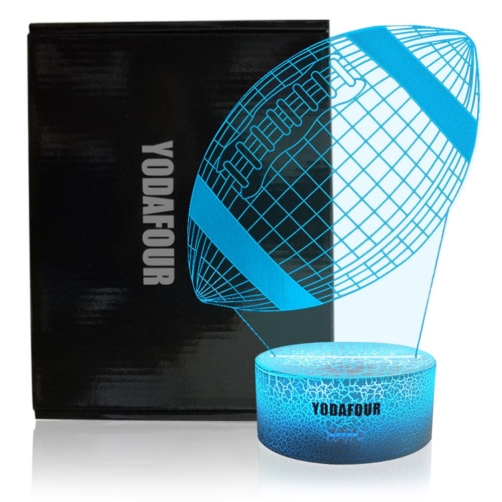 Children Gift 3D Toy Night Light 3D Illusion Lamp Xmas Halloween Birthday Anniversary Gift Nursery LED Table Night Lamps Lights for Baby Kids Children Sports Lovers by YODAFOUR (Rugby)