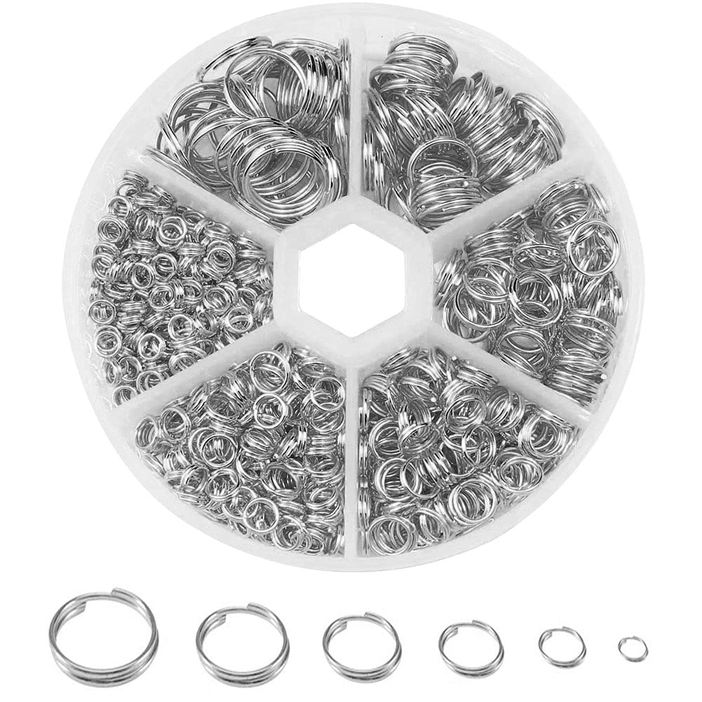 CYIOU 690 Pcs Jump Rings Open Round Split Rings 80g 6 size Double Loop Jump Ring with Box for DIY Jewelry Making Necklace Repair (Silver）