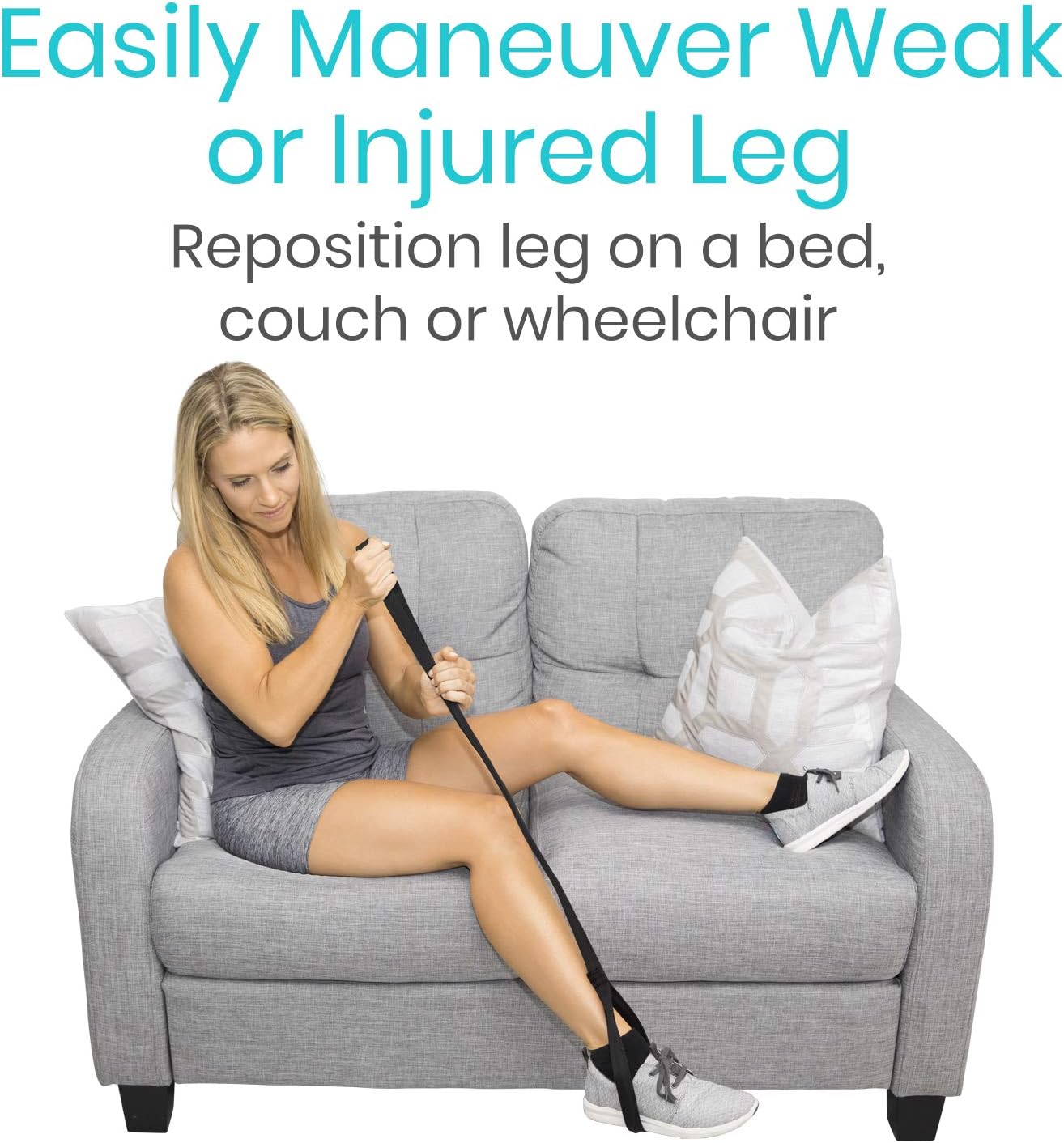 Vive Leg Lifter Strap (44 Inch) - Rigid Foot Loop, Hand Grip for Adult, Senior, Elderly, Handicap, Disability, Pediatrics - Long Band Mobility Aid for Car, Bed, Couch, Hip Replacement, Wheelchair: Health & Personal Care