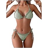 Verdusa Women's 2 Piece Striped Halter String Cute Bikini Sets Swim Suits Cheeky Triangle Bathing Suit
