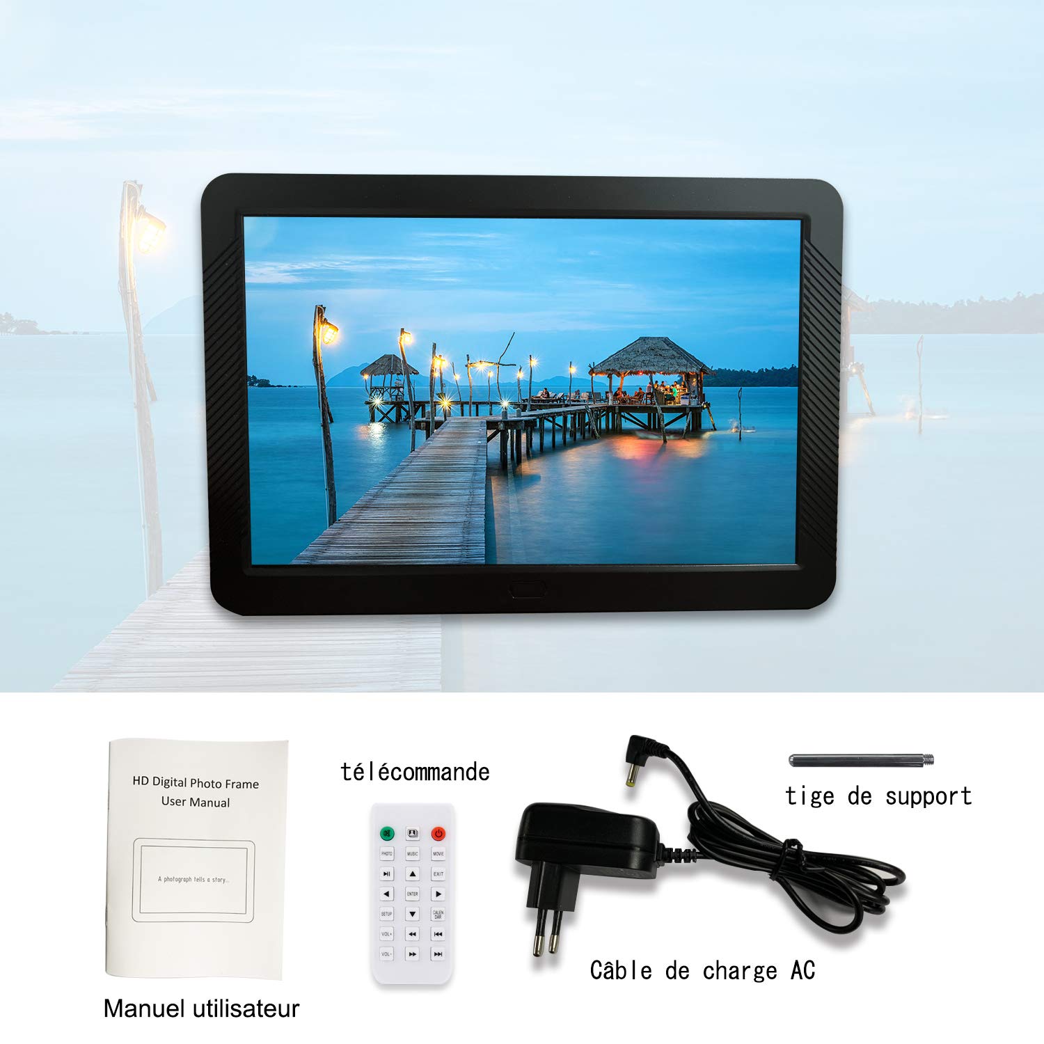 Cadre Photo Numérique 8 Pouces Vidéos Album Photo Haute Résolution 1920 x 1080 CofunKool 16: 9 IPS Afficher Photos, Musiques, Numérique Calendrier Réveil Minuterie Marche/Arrêt Automatique (8, Noir)