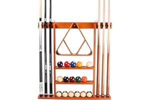 GSE Games & Sports Expert Billiard Pool Cue Stick Hanging Wall Mounting Rack Only, Holds 6 Pool Cue Sticks, Billiard Ball Racks and Full Set of Pool Balls (Oak)