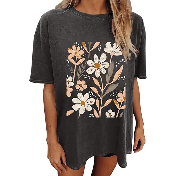 Wildflower Shirt for Women Vintage Floral Graphic Oversized