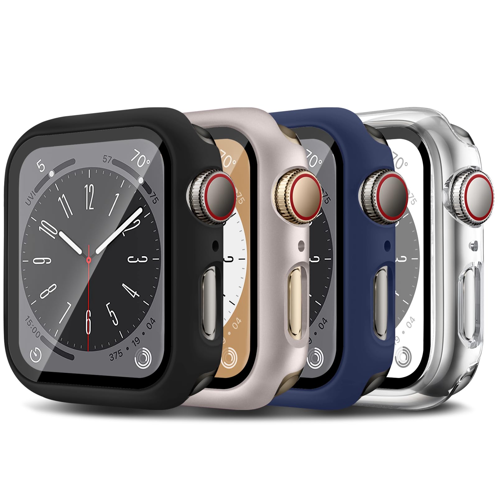 For Apple Watch Series 3 2 42mm Case with Built-in Tempered Glass Screen Protector,4 Pack Ultra Thin Matte Hard PC Protective Cover For iWatch 3/2/1 42mm Case(Transparent/Black/Star/Midnight blue)