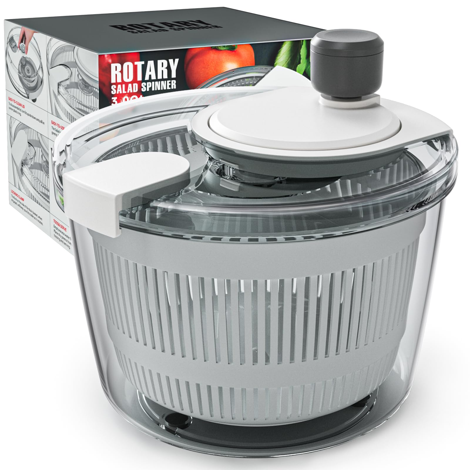 Photo 1 of Cambom Salad Spinner Lettuce Spinner, Wash, Spin & Dry Salad Greens, Vegetable Washer Salad Dryer With Rotary Handle for Fruits & Vegetables, High Efficiency Vegetable Spinner Kitchen Gadget 3Qt White