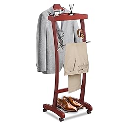 Wooden Suit Valet Stand, with Wheels mobile Floor