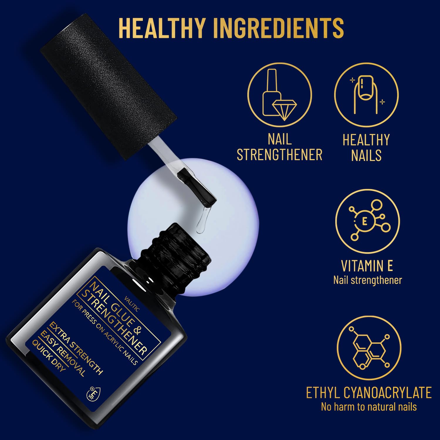 Valitic Strong Nail Glue and Strengthener - Quick Dry Brush On Gel for Long Lasting Nails - Adhesive Bond for False Nails - Strengthener for Nail Tips - 1 PACK - Image 4