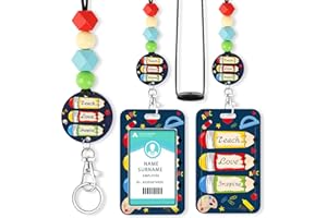 HINSLY ID Badge Holder with Lanyard Teacher Cute Be Kind Rainbow Badge Holders with Wooden Beaded Adjustable Neck Lanyards Keychain for Women Kids Nurses Doctors Student