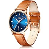 OLEVS Watches for Women Waterproof Wristwatches Analog Quartz Ultra Thin Upgraded-Yellow Watches Leather Strap Watches with Date Calendar Watches,Gifts for Women