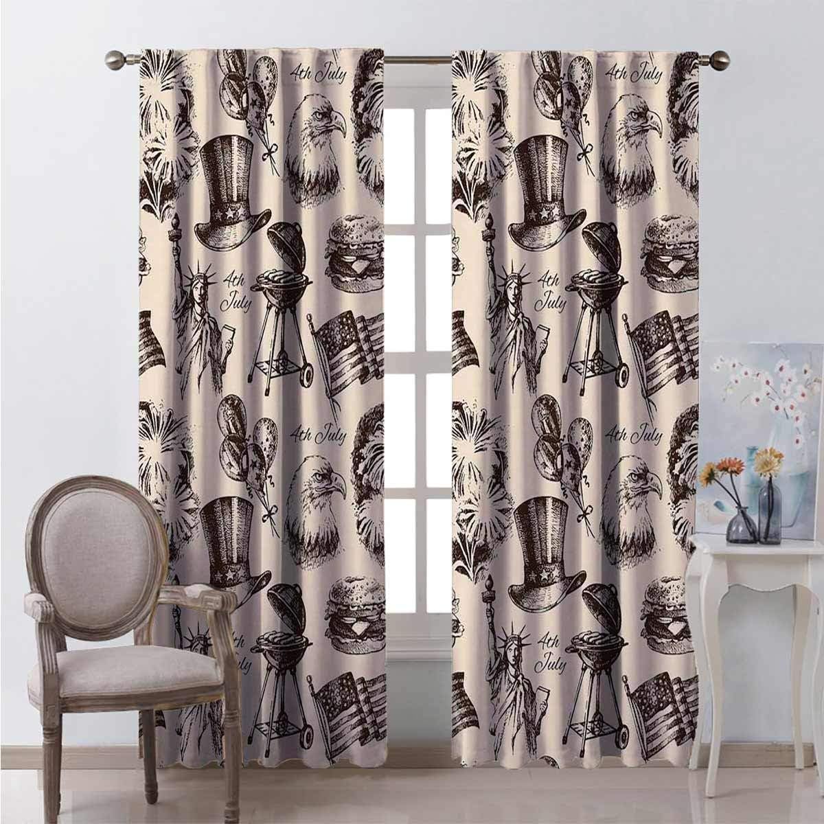 hengshu Short Curtains 40 Inches Long Vintage Americana Multicolor Black Out Privacy Curtains