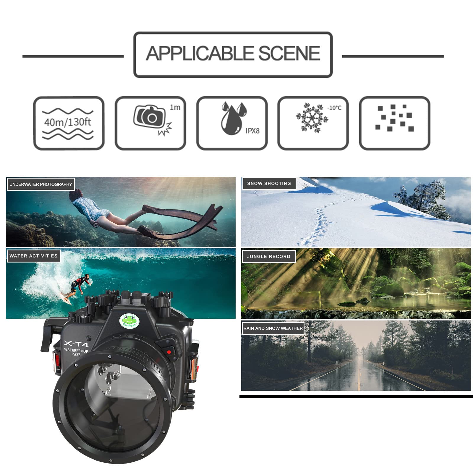 Seafrogs Underwater Housing for Fujifilm X-T4 [40M/130FT] Waterproof Scuba Diving Case for Fuji xt4 +XC16-50mm /18-55mm , Built-in Leak Detection Sensor, Vacuum System Port
