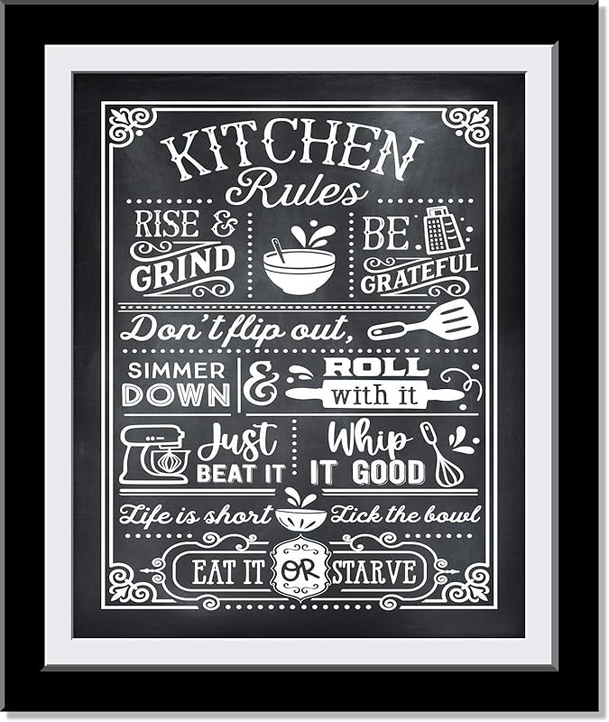 Kitchen Rules Wall Decor, Funny Kitchen Signs, Kitchen Wall Decor, Cute Typography Fun and full of character Kitchen Art Home Decor, Super Funny Kitchen Decor | 8 x 10 UnFramed Prints…