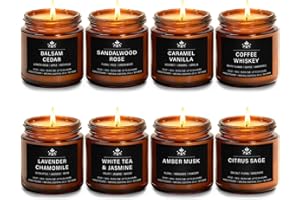 FEIBAO 8 Pack Soy Wax Scented Candle Set - Lavender Chamomile, Citrus Sage, Amber Musk, Balsam Cedar, Coffee Whiskey - Long Lasting Aromatherapy Candles, Unisex Home & Gift Set