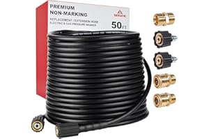 YAMATIC Pressure Washer Hose 50FT 1/4" M22 Kink Resistant Power Washer Hose Replacement for Ryobi, Troy Bilt, Greenworks, CRAFTSMAN Most Brand Power Washer with 3/8" Quick Connect Adapter, 3200 PSI