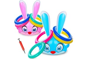 SPINOSAURUS 2 Sets Easter Toys, Inflatable Bunny Ring Toss Game for Kids Throwing Family Game Indoor Outdoor