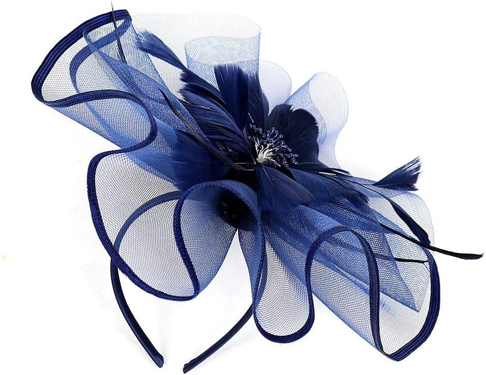 MISOWN Women's Flower Mesh Ribbons Feathers Fascinators Derby Headband and A Clip Wedding Cocktail Tea Party Hat