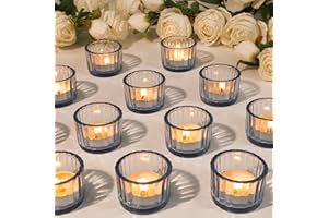 TBWIND 24 Pack Light Blue Mouth Tealight Candle Holder, Bulk Tea Light Votive Candle Holders for Centerpiece Table Decorations, Birthday Party, Wedding Centerpieces, Candlelight Dinner