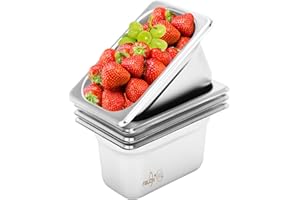 FSUON FUSON 4 Pack Hotel Pans, 1/9 Size 4" Deep, NSF, Commercial Stainless Steel Pan, Steam Table Pan, Catering Food Pan