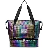 New Foldable Dry/Wet Separation Travel Duffel Bag with Shoe Compartment Large Capacity Folding Weekender Overnight Bag (G-Colorful)