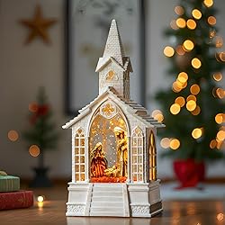Christmas Snow Globe Lantern Musical Holy Family