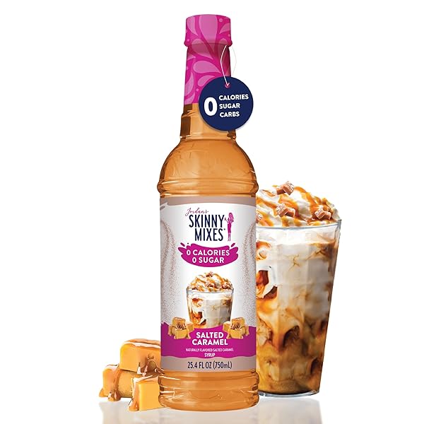 JORDAN’S SKINNY SYRUPS SUGAR FREE COFFEE SYRUP, SALTED CARAMEL FLAVOR DRINK MIX, ZERO CALORIE FLAVORING FOR CHAI LATTE, PROTEIN SHAKE, FOOD & MORE, GLUTEN FREE, KETO FRIENDLY, 25.4 FL OZ, (PACK OF 1)