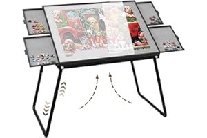 Doerpuz Jigsaw Puzzle Table Adjustable Height-18,28inch,3 in 1 Design Puzzle Tables with Legs,35"×26" Foldable Puzzle Table with Drawers for Adluts and Kids,Felt,and Cover