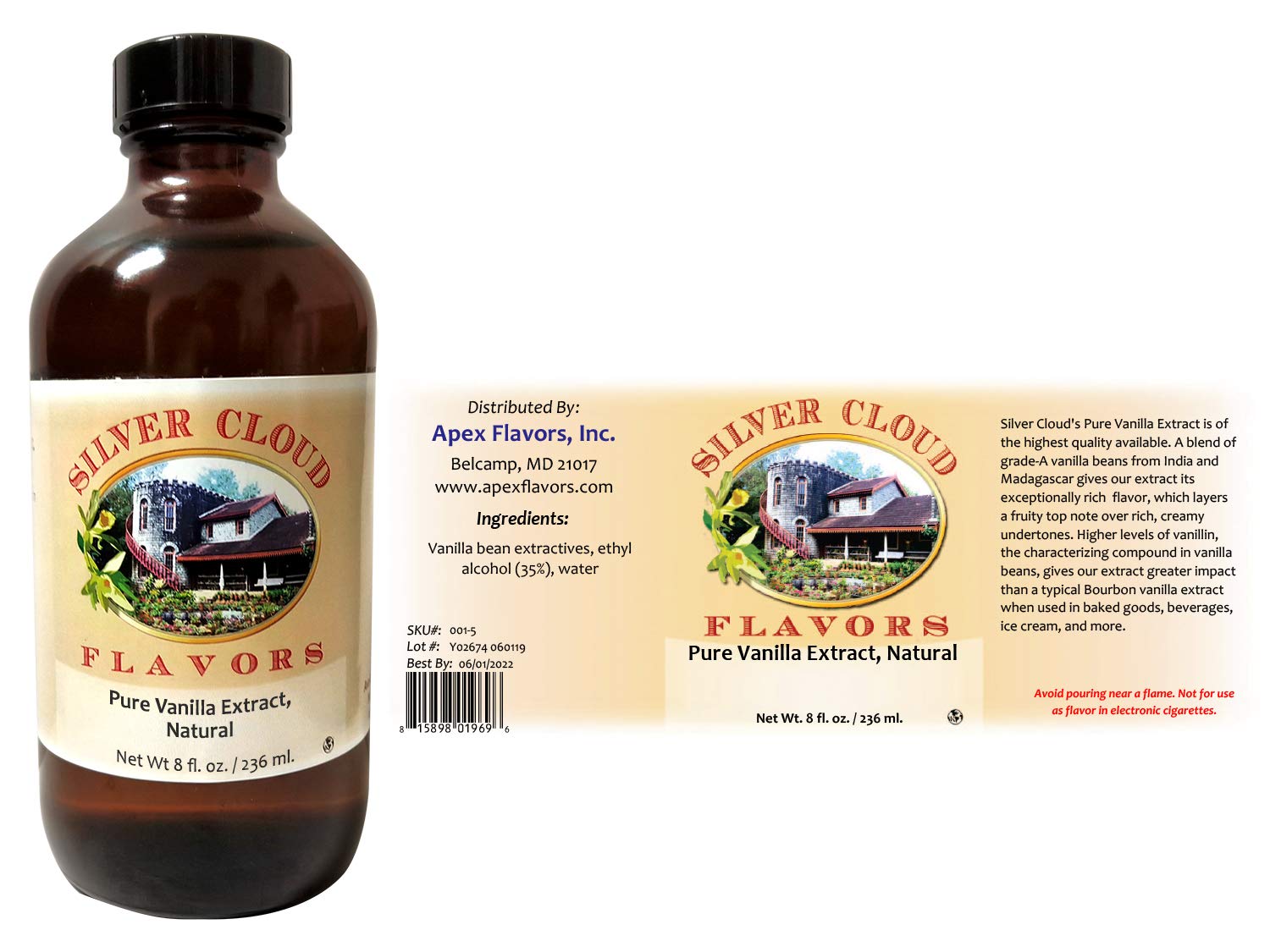 Pure Vanilla Extract 8 Ounce Bottle Grocery & Gourmet Food