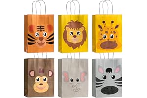 kulusion 18 Packs Safari Animals Candy Bags For Birthday Party With Handles, Jungle Theme Party Supplie, Safari Animals Goodie Bags for Kids Baby Shower Birthday Party Favor - 210x150x80mm